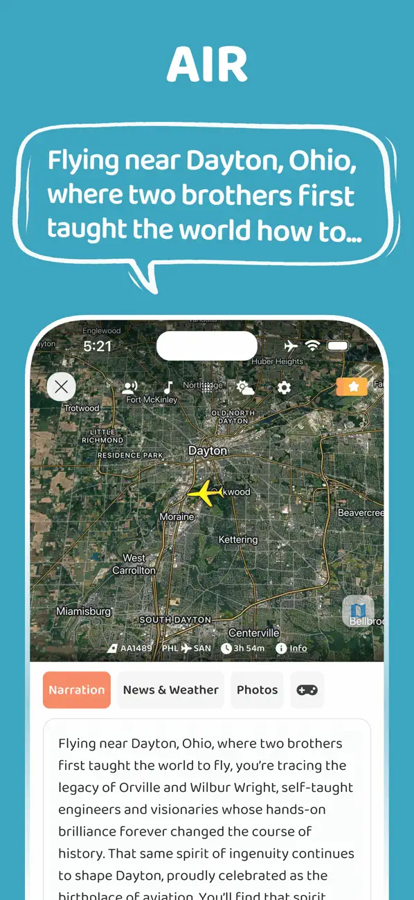 Actual JollyTango Air Mode App Store screenshot showing a flight path map and narration