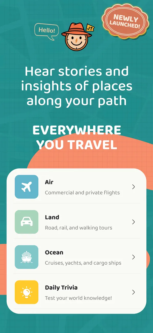 Actual JollyTango App Store screenshot showing Air, Land, Ocean, and Daily Trivia options