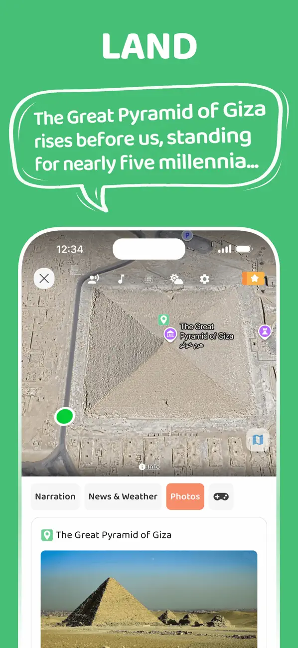 Actual JollyTango Land Mode App Store screenshot showing route-based local context for a drive