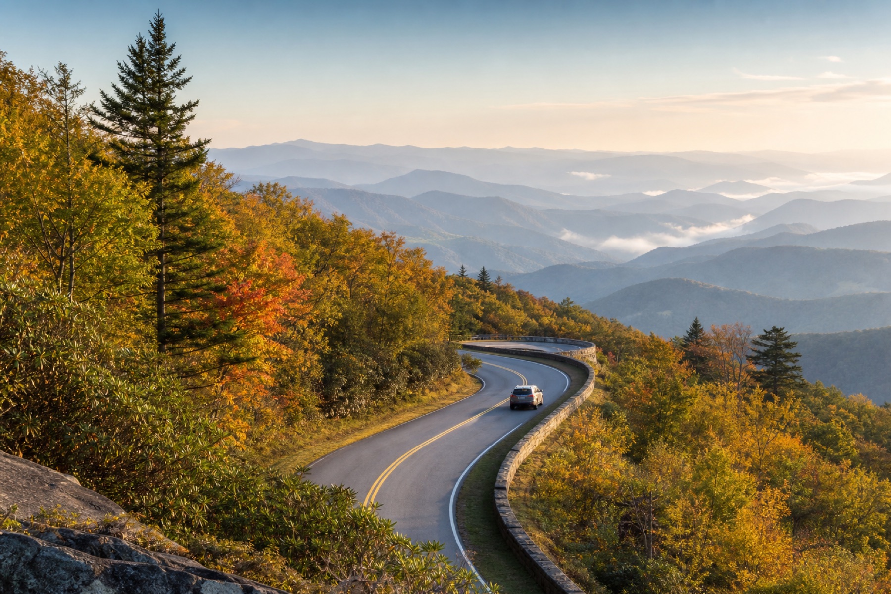 Blue Ridge Parkway winding through autumn mountains
