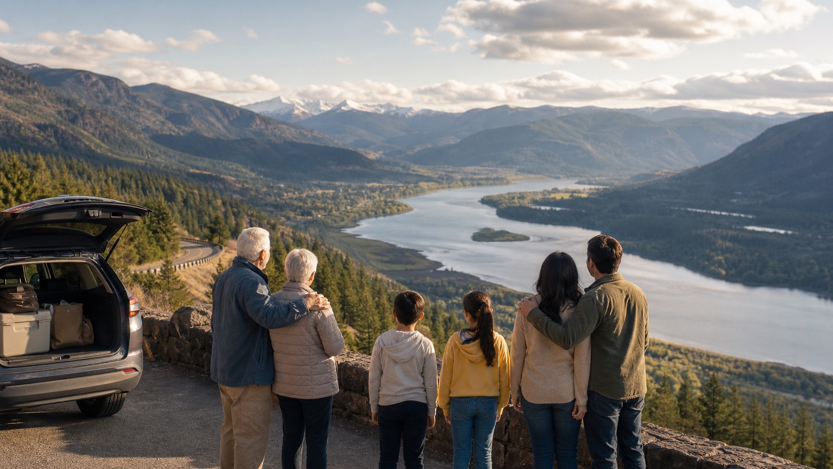 Family travel app planning scene