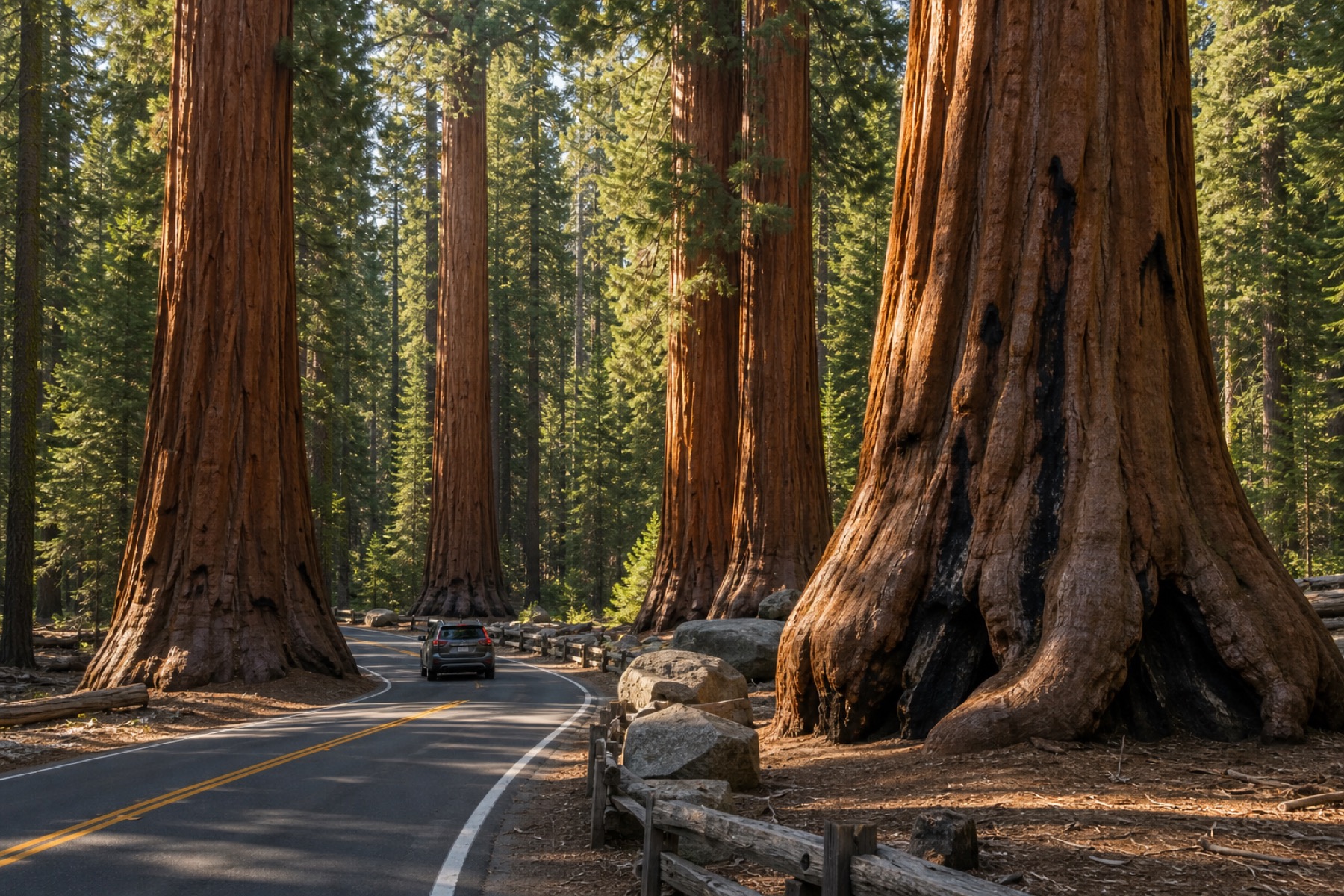 Giant sequoia grove road for a Sequoia road trip audio guide